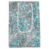 Aqua Silver Unicorn Glitzer Sparkle Mittlere Geschenktüte (Rückseite)