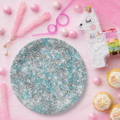 Aqua Silver Unicorn Glitzer Sparkle Pappteller (Party)