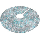 Aqua Silver Unicorn Glitzer Sparkle Polyester Weihnachtsbaumdecke (Schrägansicht)