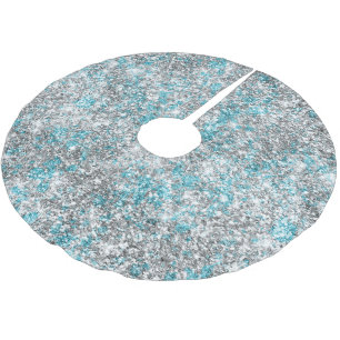 Aqua Silver Unicorn Glitzer Sparkle Polyester Weihnachtsbaumdecke