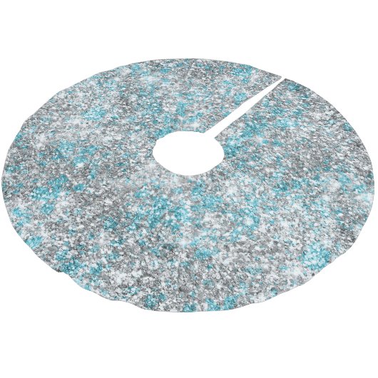 Aqua Silver Unicorn Glitzer Sparkle Polyester Weihnachtsbaumdecke (Schrägansicht)