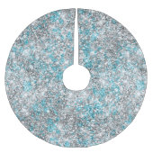 Aqua Silver Unicorn Glitzer Sparkle Polyester Weihnachtsbaumdecke (Vorderseite)