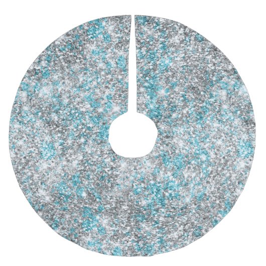 Aqua Silver Unicorn Glitzer Sparkle Polyester Weihnachtsbaumdecke (Vorderseite)