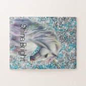 Aqua Silver Unicorn Glitzer Sparkle Puzzle (Horizontal)