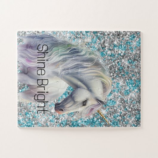 Aqua Silver Unicorn Glitzer Sparkle Puzzle (Horizontal)