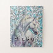 Aqua Silver Unicorn Glitzer Sparkle Puzzle (Vertikal)