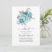 Aqua & Silver Vintage Shabby-Rose Virtual Wedding Einladung (Stehend Vorderseite)