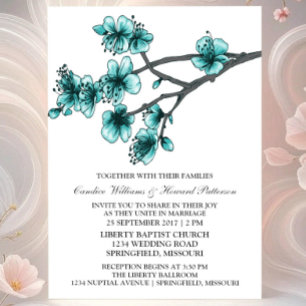 Aqua Simple Cherry Blossoms Hochzeit einladen Einladung