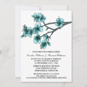 Aqua Simple Cherry Blossoms Hochzeit einladen Einladung (Vorderseite)