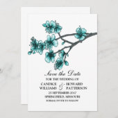 Aqua Simple Cherry Blossoms laden Save the Date ei (Vorne/Hinten)