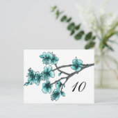 Aqua Simple Cherry Blossoms Tischnummer (Stehend Vorderseite)