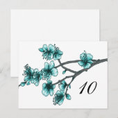 Aqua Simple Cherry Blossoms Tischnummer (Vorne/Hinten)