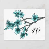 Aqua Simple Cherry Blossoms Tischnummer