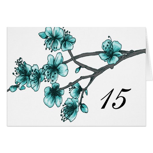 Aqua Simple Cherry Blossoms Tischnummer Card (Vorderseite (Horizontal))