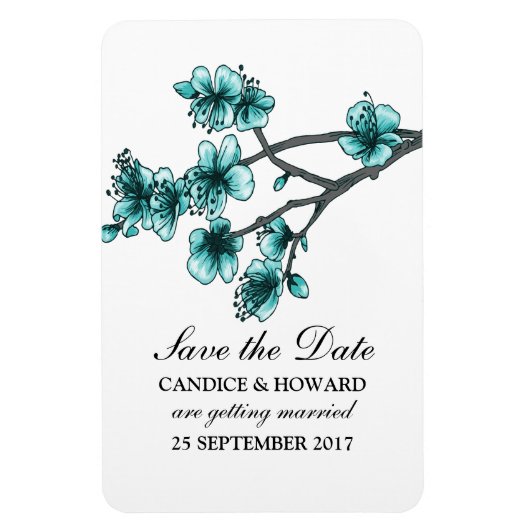 Aqua Simple Cherry Blüten Save the Date Magnet (Vertikal)