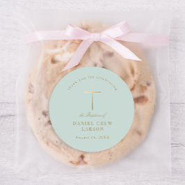 Aqua Simple Elegant Gold Cross Taufen Christening Runder Aufkleber