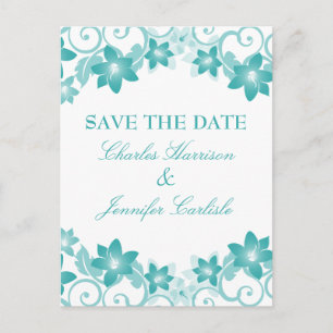 Aqua Simple Floral Save the Date Postkarte