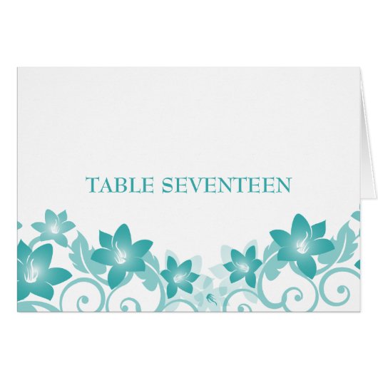 Aqua Simple Floral Tischnummer Card (Vorderseite (Horizontal))