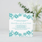Aqua Simple Floral Wedding Einladung (Stehend Vorderseite)