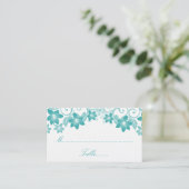 Aqua Simple Floral Wedding Platzkarte (Stehend Vorderseite)