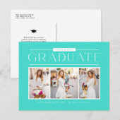 Aqua Simple Typografy Foto Collage Abschluss Postkarte (Vorne/Hinten)