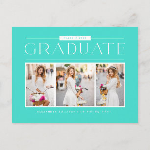 Aqua Simple Typografy Foto Collage Abschluss Postkarte