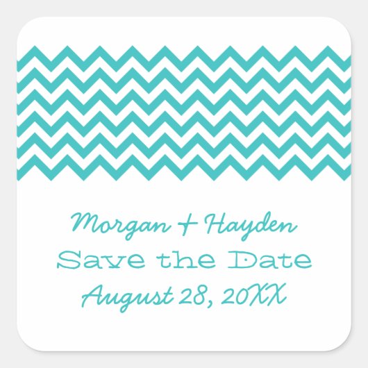 Aqua Simple Zickzack Save the Date Stickers (Vorderseite)