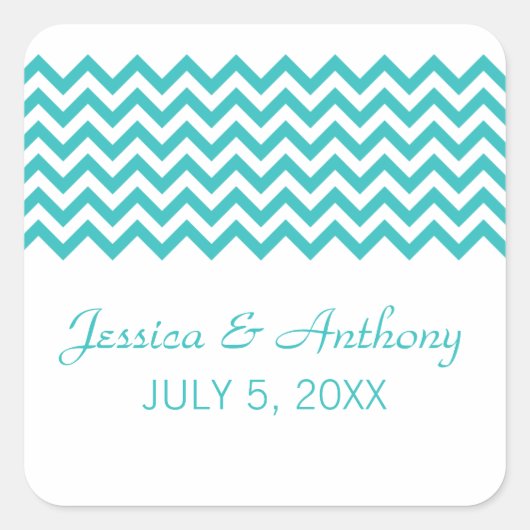 Aqua Simple Zickzack Wedding Stickers (Vorderseite)