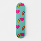 Aqua Skateboard Deck mit rosa Herzen und Regenboge (Vorne)