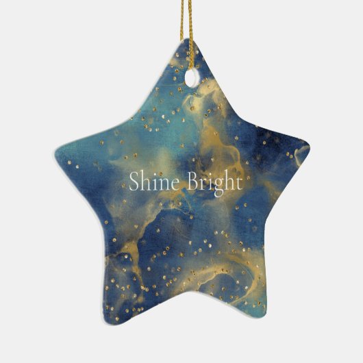 Aqua Sky Blue Gold Glitzy Confetti Sparkone Keramik Ornament (Rechts)