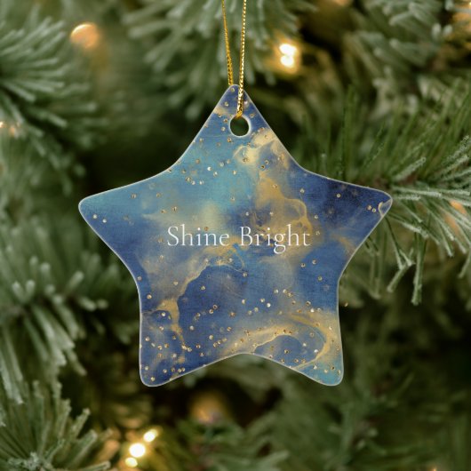 Aqua Sky Blue Gold Glitzy Confetti Sparkone Keramik Ornament (Baum)