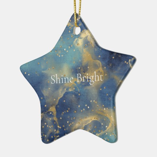 Aqua Sky Blue Gold Glitzy Confetti Sparkone Keramik Ornament (Links)