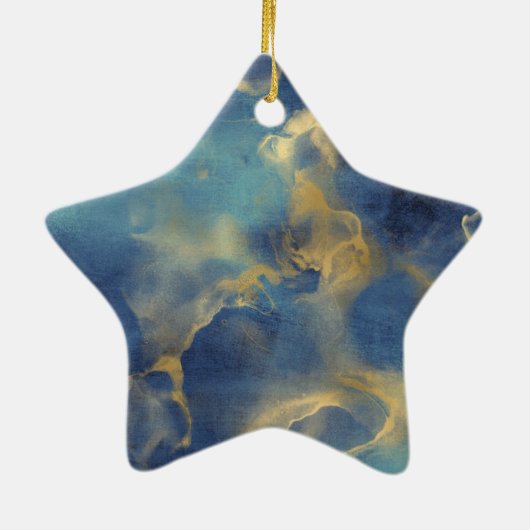 Aqua Sky Blue Gold Glitzy Confetti Sparkone Keramik Ornament (Hinten)