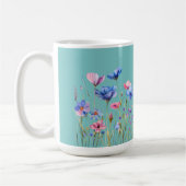 Aqua Sky Blue mit rosa und blauen Wildblumen Kaffeetasse (Links)