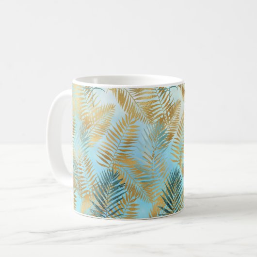 Aqua Sky Green Gold Tropical Blätter     Kaffeetasse (Vorderseite Links)