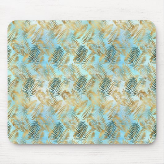 Aqua Sky Green Gold Tropical Blätter          Mousepad (Vorne)