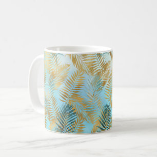 Aqua Sky Grün Gold Tropische Blätter     Kaffeetasse