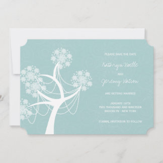 Aqua Snow Blume Tree Winter Wedding Save the Date Einladung