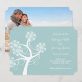 Aqua Snow Blume Tree Winter Wedding Save the Date Einladung (Vorne/Hinten)