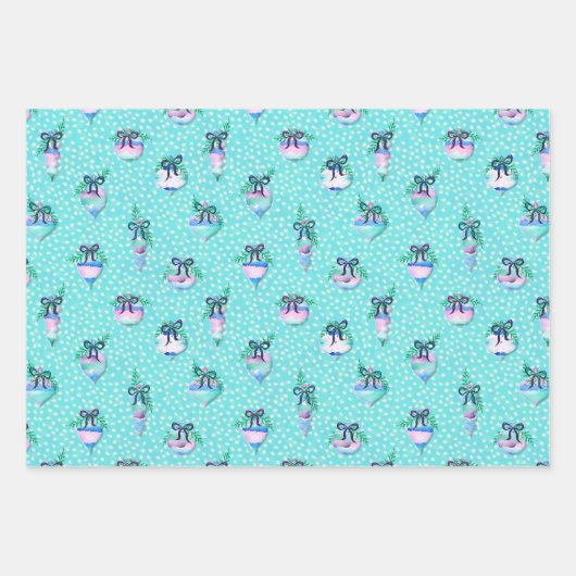Aqua Snow Polka Dot Geschenkpapier Set (Vorderseite)