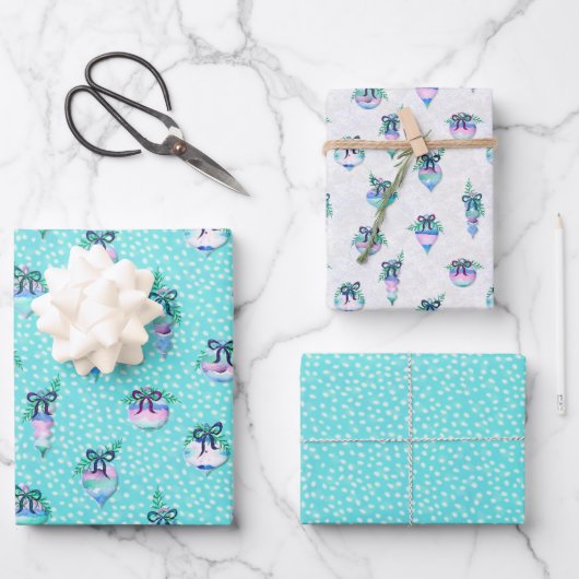 Aqua Snow Polka Dot Geschenkpapier Set (Vorderseite)