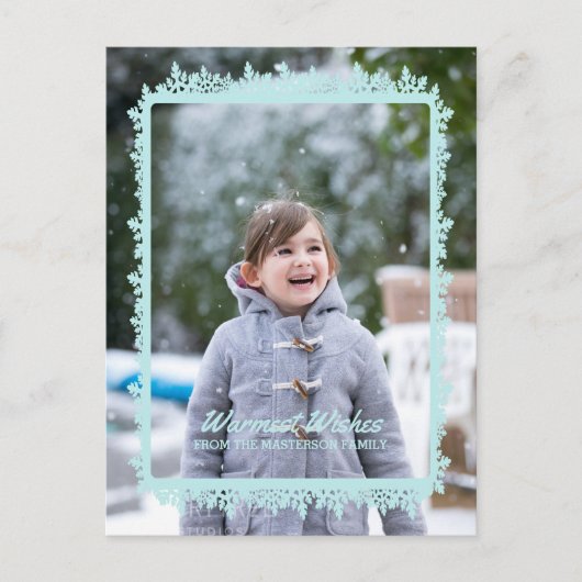 Aqua Snowflake Frame Holiday Foto Feiertagspostkarte (Vorderseite)