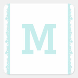 Aqua Snowflake Frame Holiday Monogram Quadratischer Aufkleber