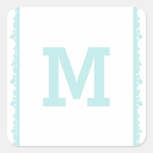Aqua Snowflake Frame Holiday Monogram Quadratischer Aufkleber (Vorderseite)