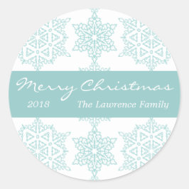 Aqua Snowflake Personalisierter Weihnachtsfeiertag Runder Aufkleber