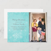 Aqua Snowflake Wirbel Foto Feiertagspostkarte (Vorne/Hinten)