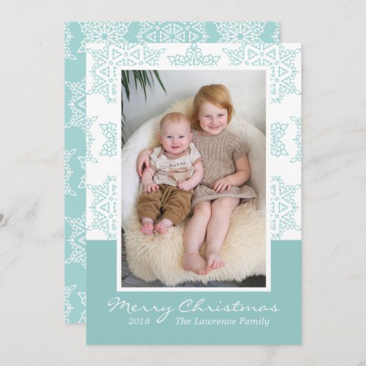 Aqua Snowflakes Frohe Weihnachten Foto (Vorne/Hinten)