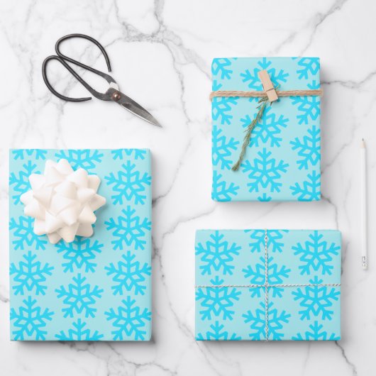 Aqua Snowflakes Niedlich Geschenkpapier Set (Vorderseite)