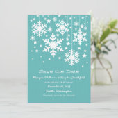 Aqua Snowflakes und Stars Save the Date einladen (Stehend Vorderseite)