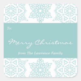 Aqua Snowflakes Weihnachtsgeschenk Tag Quadratischer Aufkleber
